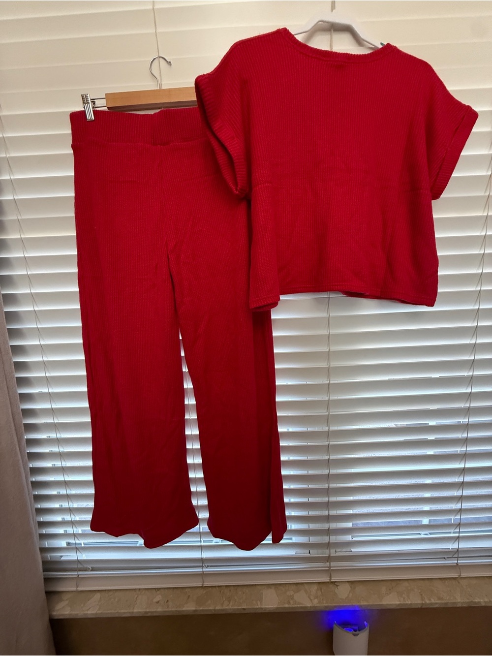Zenana Outfitters Red Ribbed Knit Wide-Leg Pants Set - Picture 7 of 9